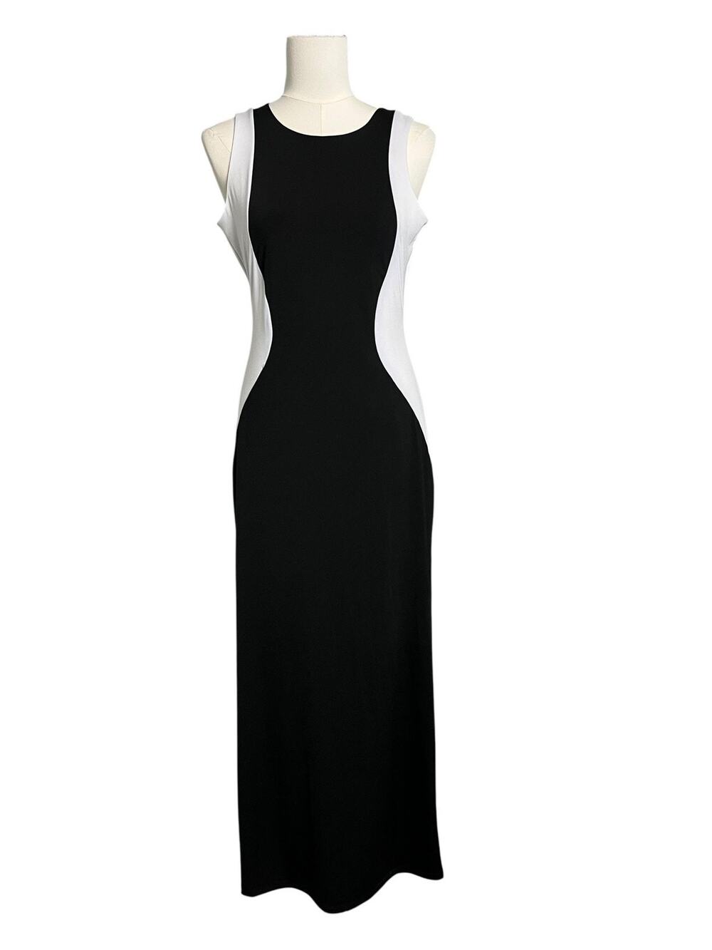 Snap Bodycon Maxi Dress Womens Large Black White Cutout Cocktail Made In USA